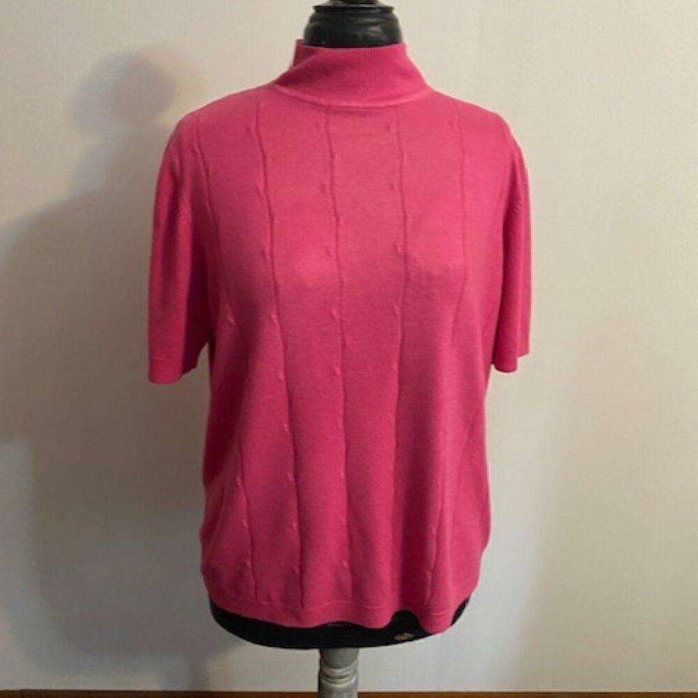 Sag Harbor Pink Mock Neck Rib Knit short sleeve sweater, size 1X